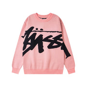 Stussy Large Logo Hand-Knitted Pullover Sweater - Unisex American Retro Style