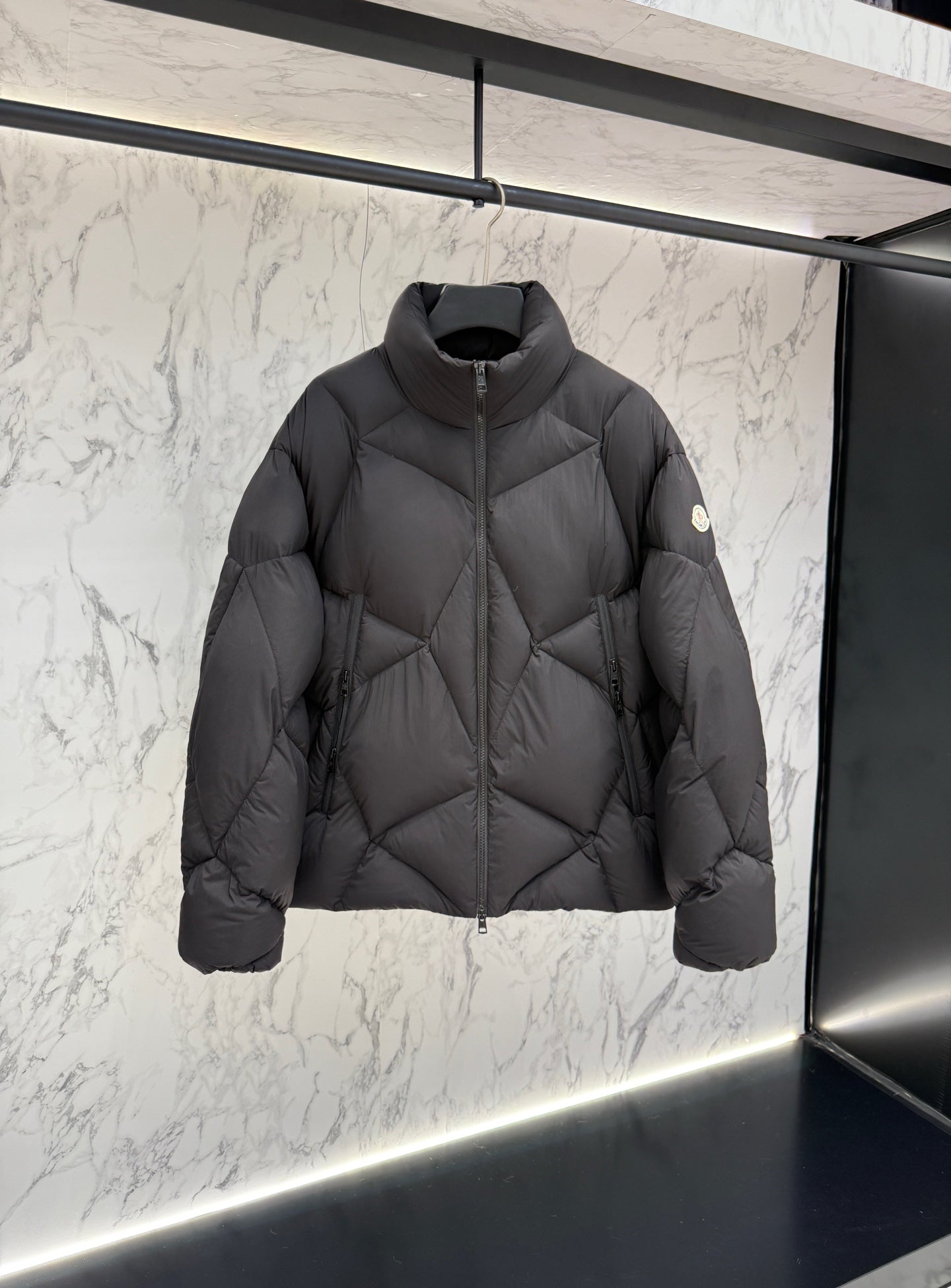 Moncler Men's Geometric Stand Collar Down Jacket