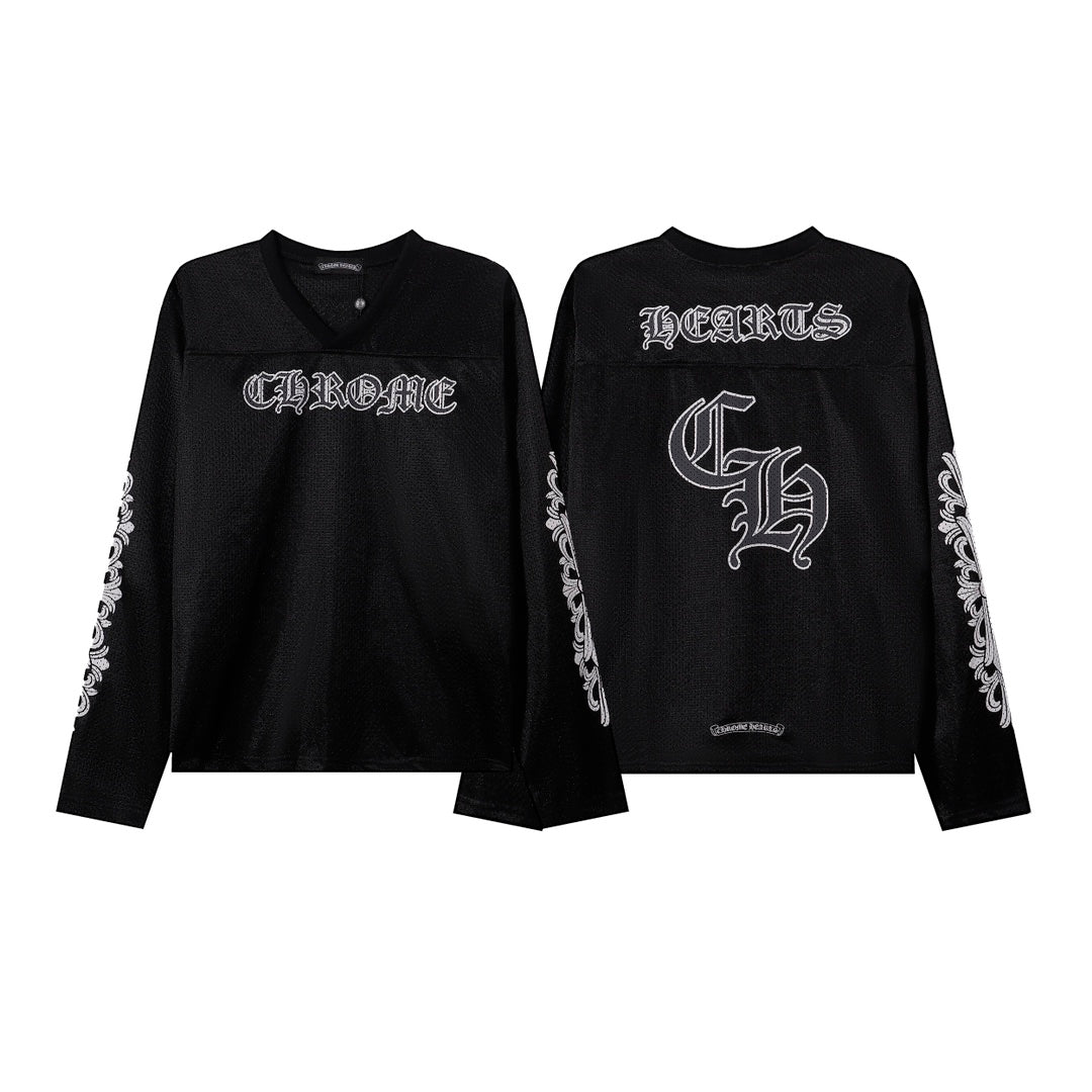 Chrome Hearts Black & White Spliced Raglan Sleeve Long Sleeve T-Shirt