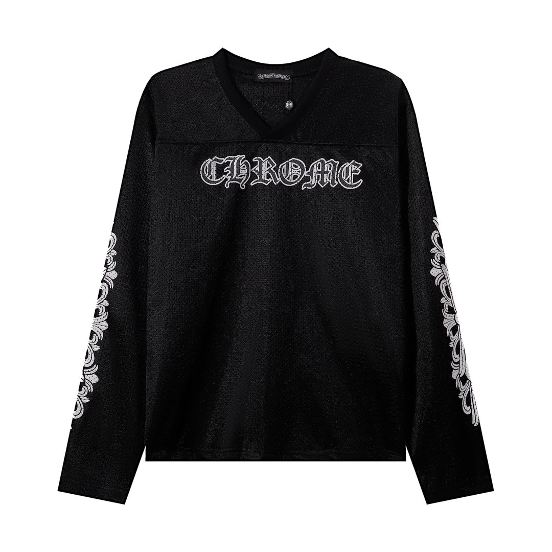 Chrome Hearts Black & White Spliced Raglan Sleeve Long Sleeve T-Shirt