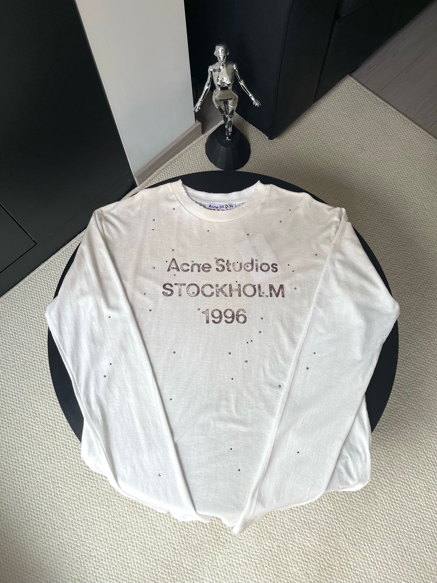 Acne Studios Limited Edition Distressed Rhinestone Long Sleeve Tee