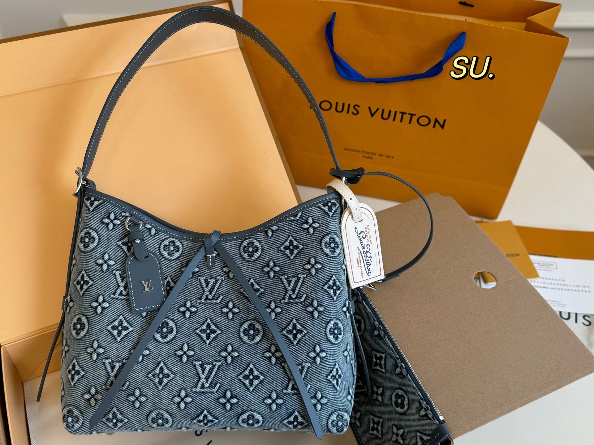 Louis Vuitton Denim Carryall Shopping Bag with Bow