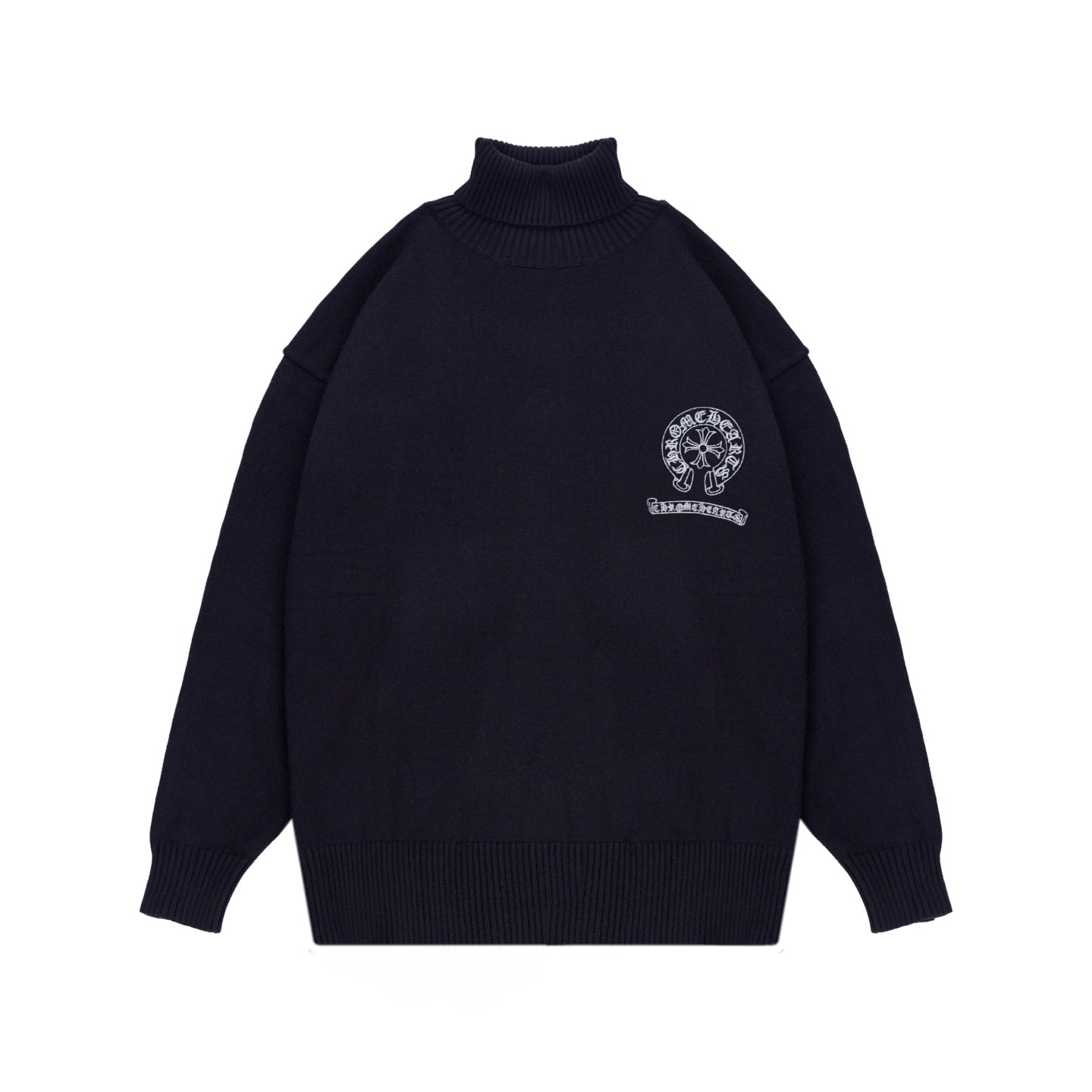 Mercerized Cotton Turtleneck Sweater with Leather Embroidered Cross