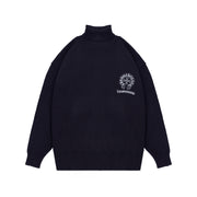 Mercerized Cotton Turtleneck Sweater with Leather Embroidered Cross