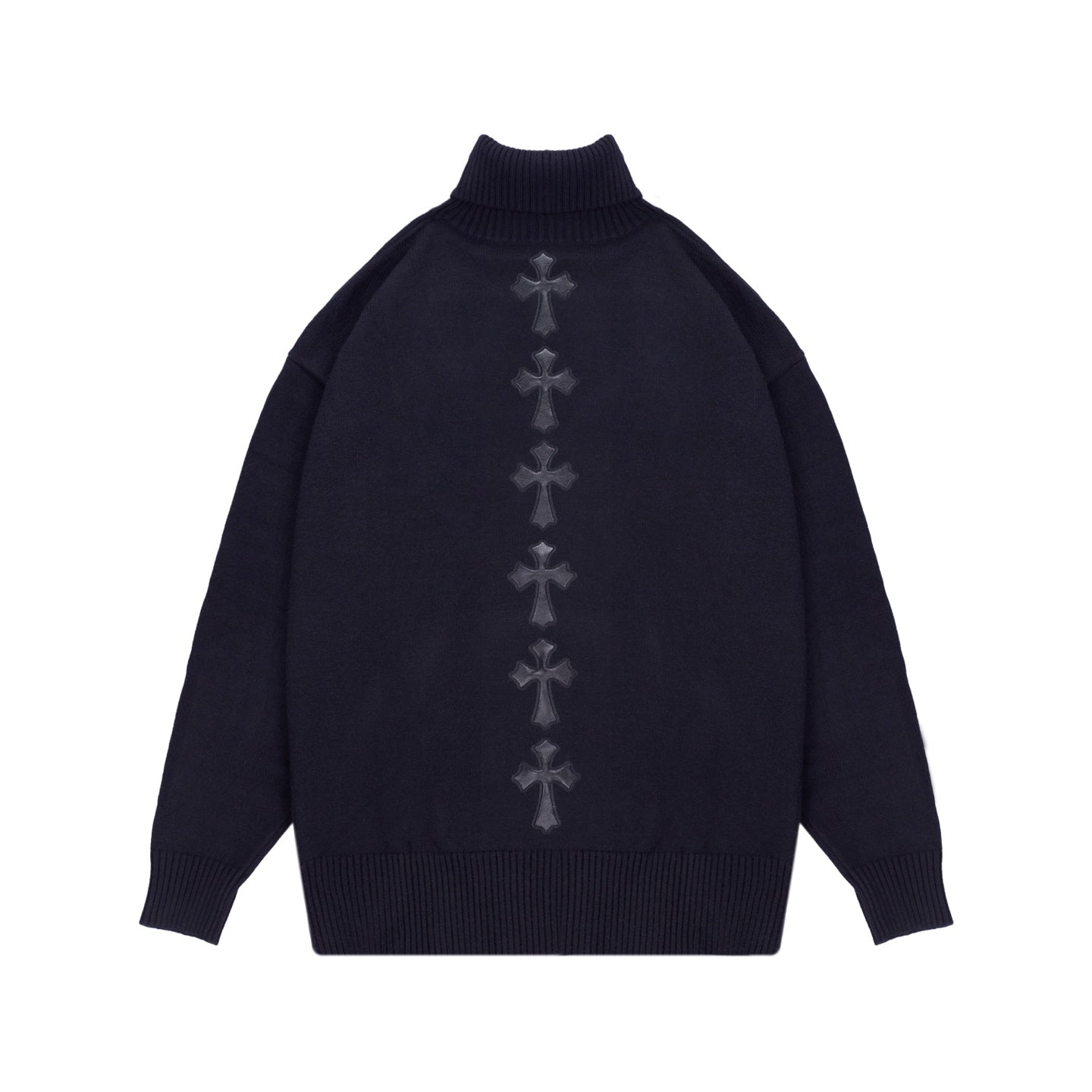 Mercerized Cotton Turtleneck Sweater with Leather Embroidered Cross