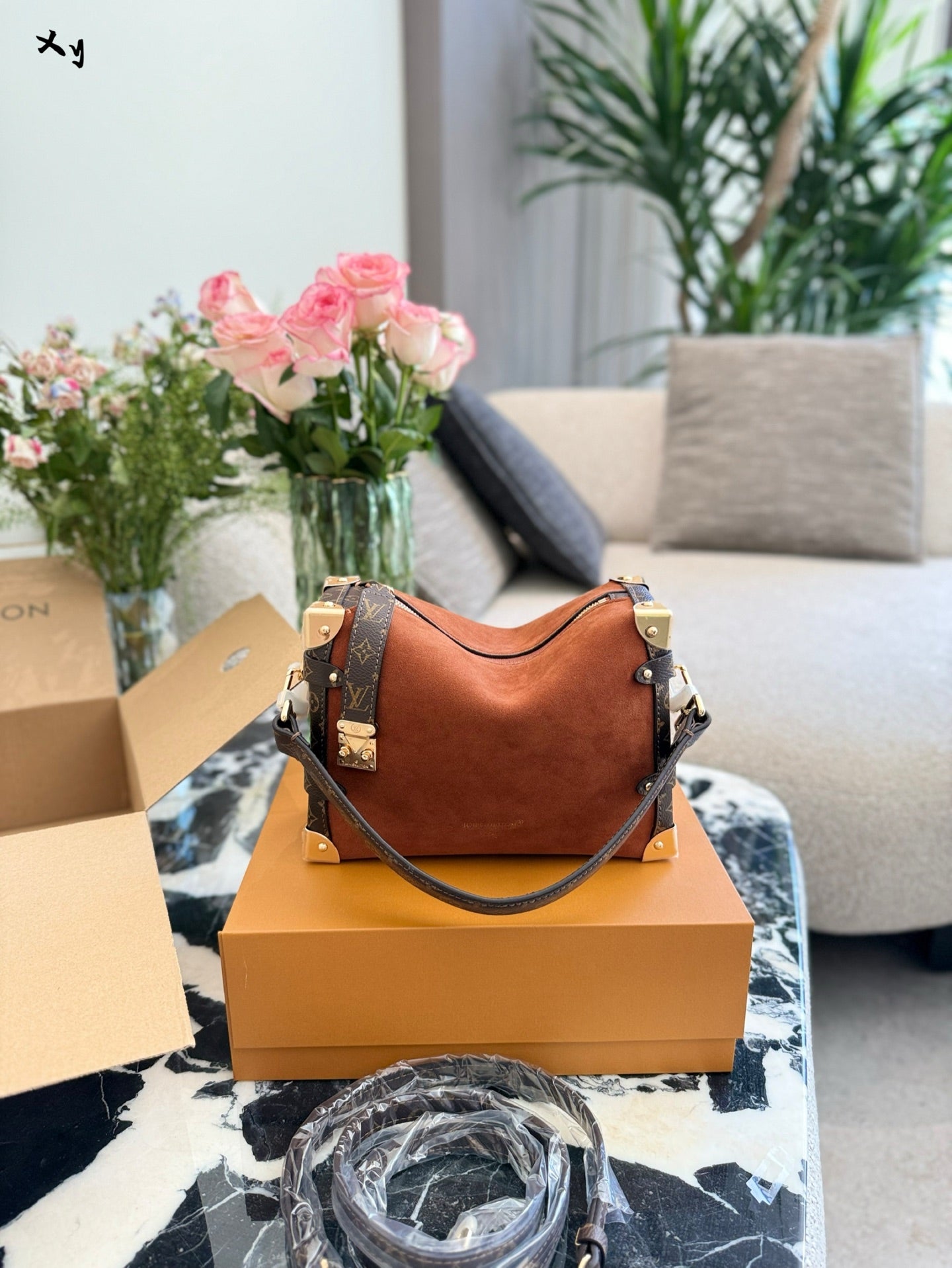 LV Women's Low Key Series Side Trunk MM Bag - Boho Tan