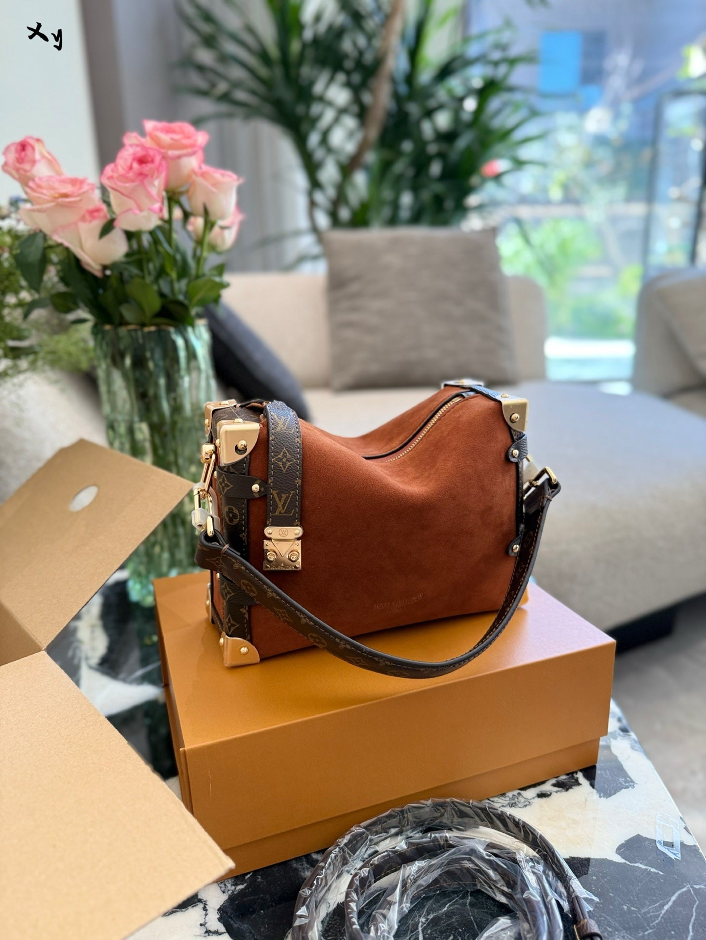 LV Women's Low Key Series Side Trunk MM Bag - Boho Tan