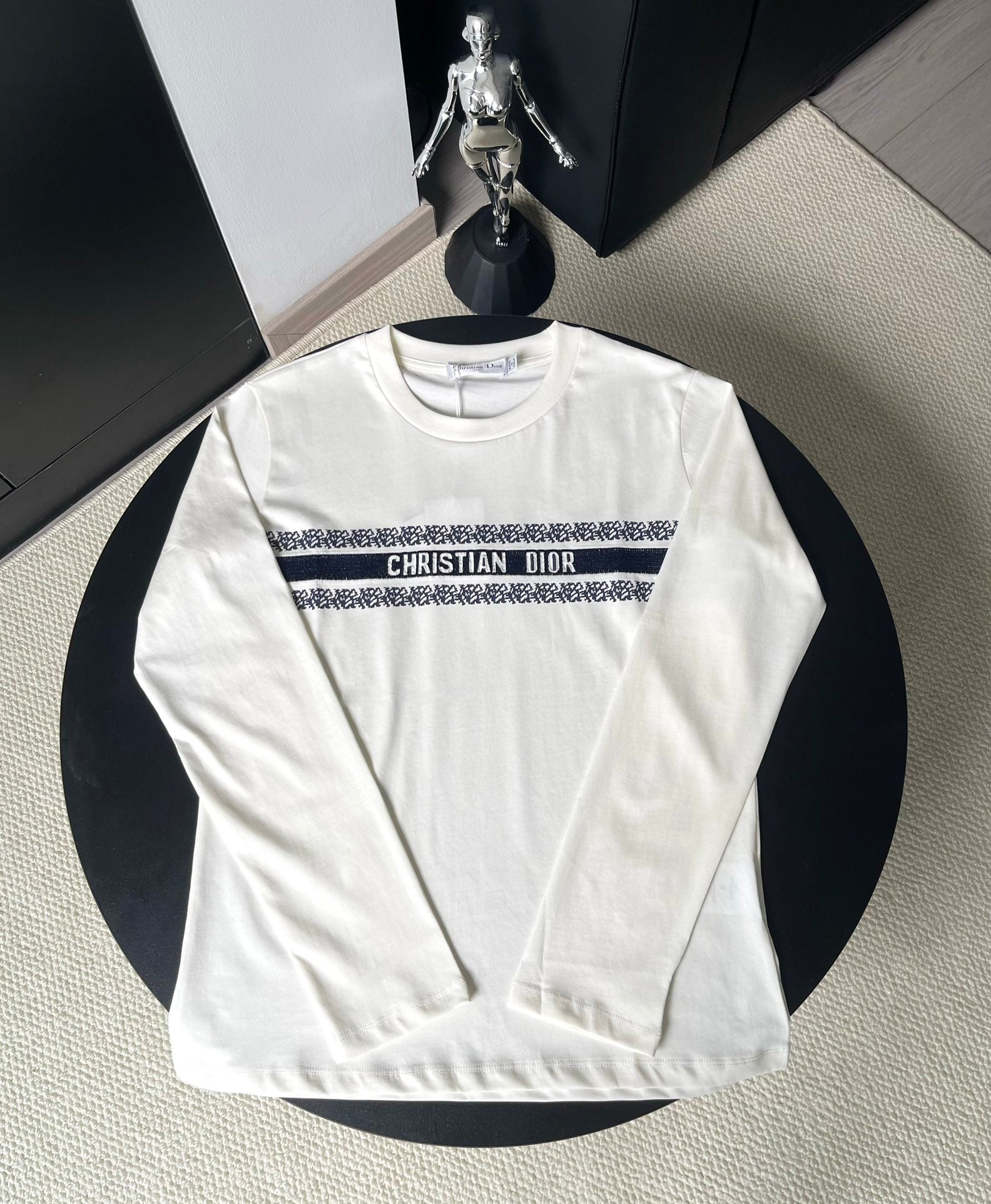 Dior 25FW Blue Stripe Logo Embroidered Cotton Shirt