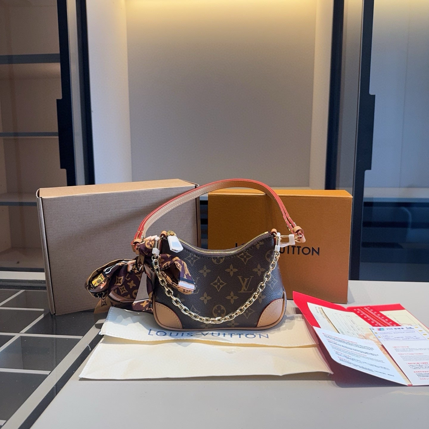 Luxury Mini Croissant Bag with Silk Scarf - Cowhide Leather & All Steel Hardware