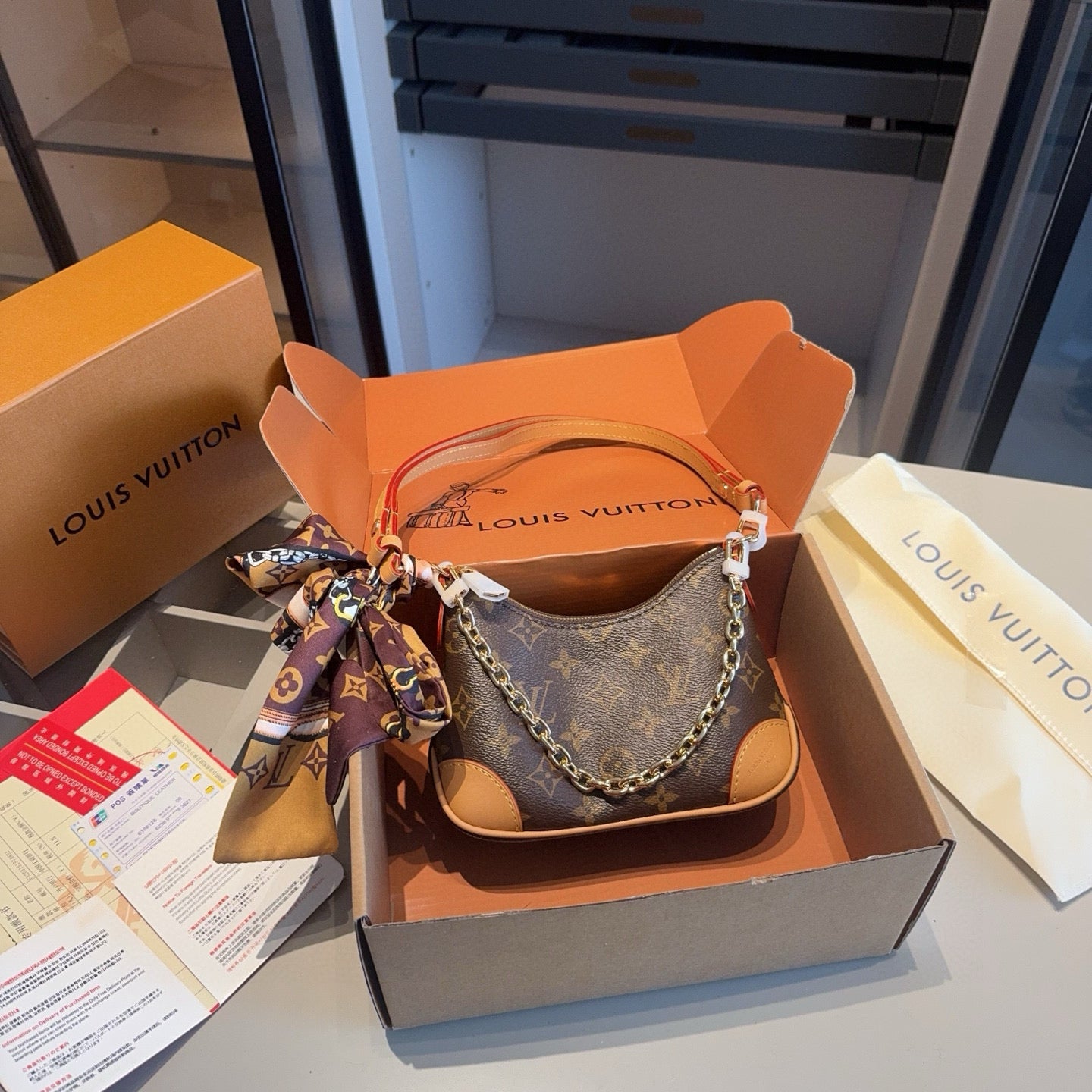 Luxury Mini Croissant Bag with Silk Scarf - Cowhide Leather & All Steel Hardware