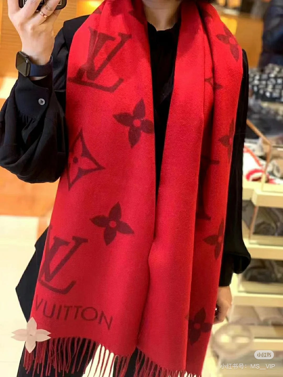 Luxurious Red Cashmere Scarf by LV