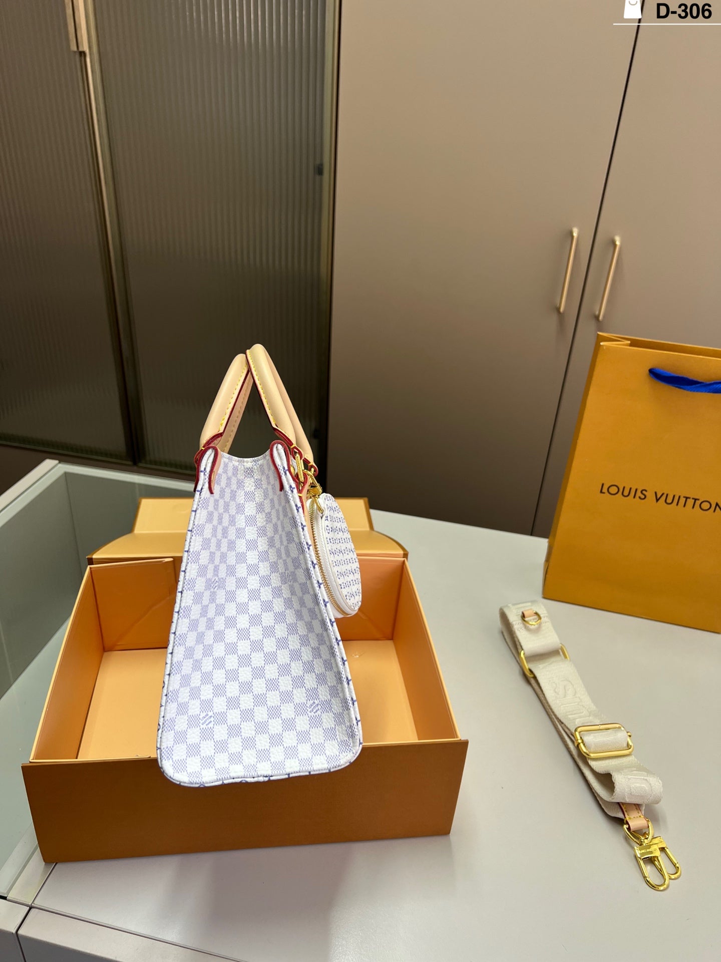 LV Jungle Onthego Tote Bag - White Checkerboard with Floral Design