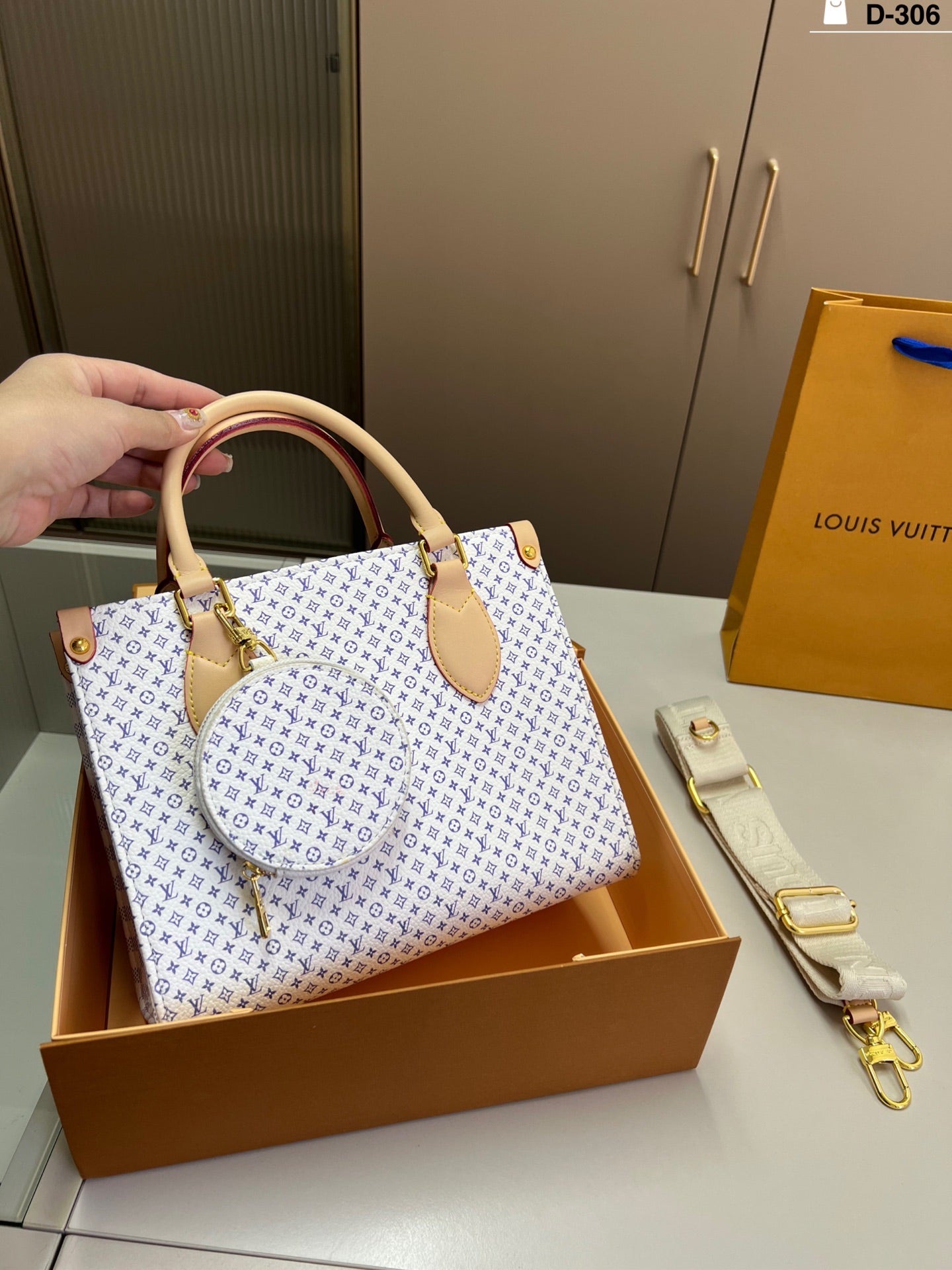 LV Jungle Onthego Tote Bag - White Checkerboard with Floral Design