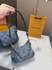 Louis Vuitton Denim Embossed Boulogne Croissant Bag with Chain