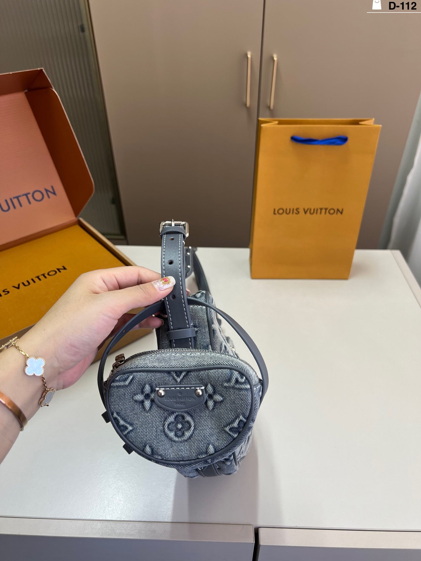 LV Embossed Denim Croissant Crossbody Bag