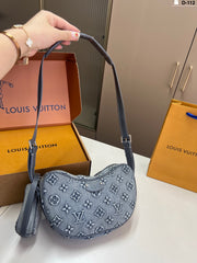 LV Embossed Denim Croissant Crossbody Bag