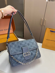 LV Soft Dauphine Denim Embossed Logo Shoulder Bag