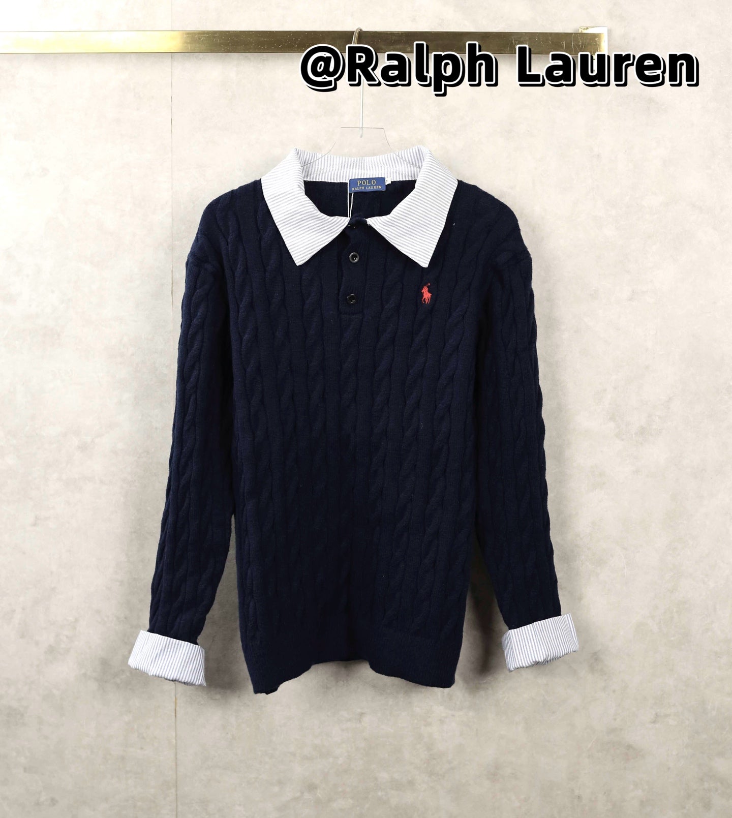 Ralph Lauren Pony Embroidered Twist Knit Sweater - Navy Blue