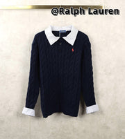 Ralph Lauren Pony Embroidered Twist Knit Sweater - Navy Blue