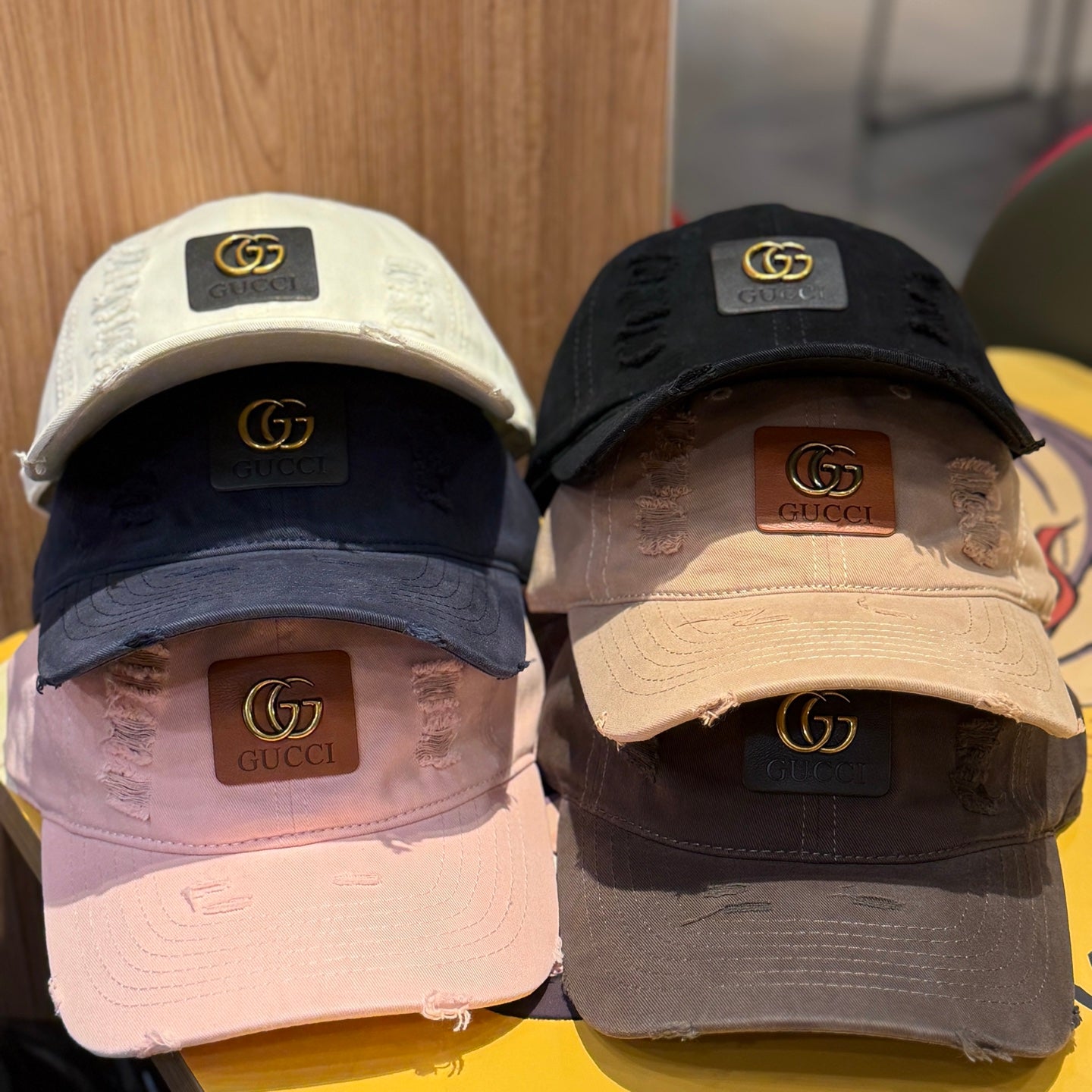 Gucci Washed Cotton Ripped Large Brim Baseball Cap