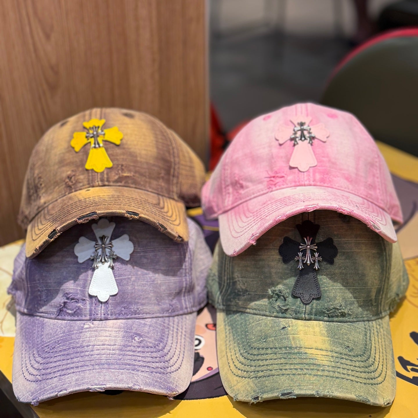 Distressed Cross Gradient Washed Baseball Cap