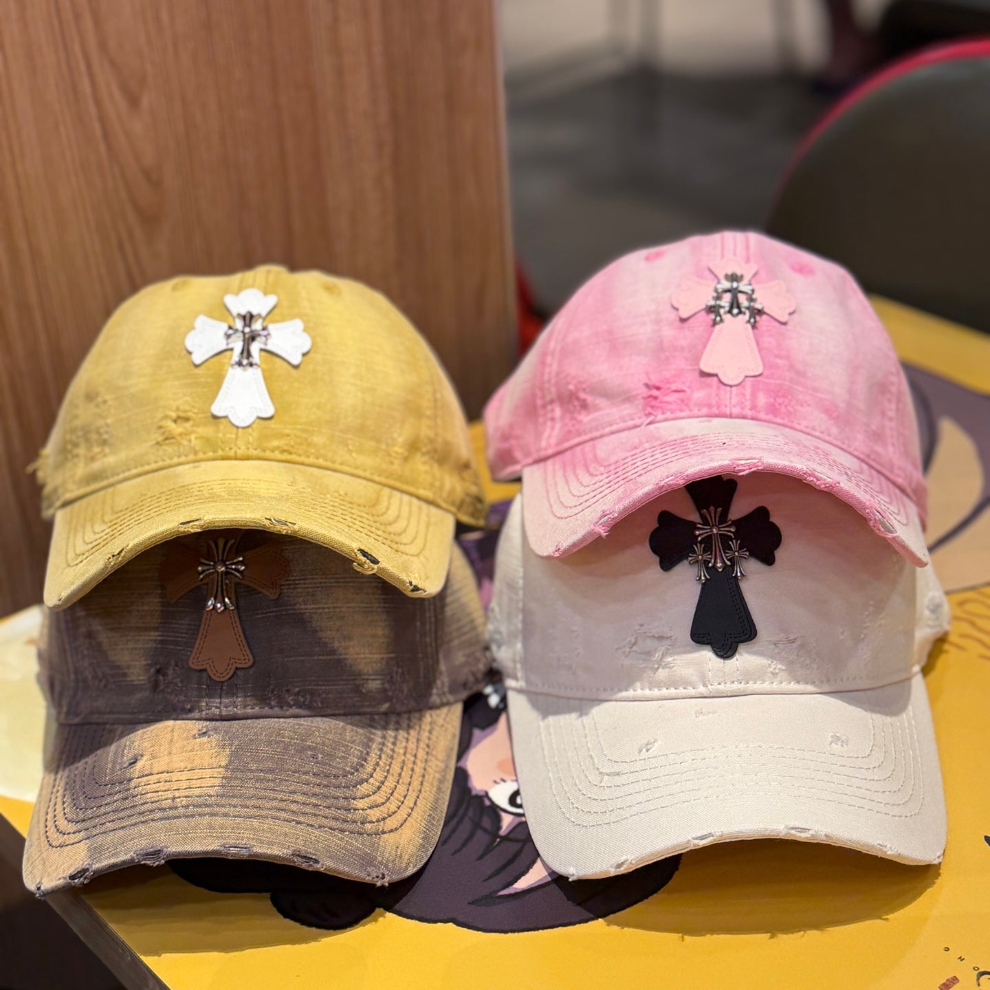 Distressed Cross Gradient Washed Baseball Cap