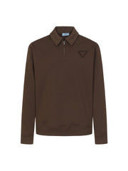 PRADA Logo Embroidered Cotton Half-Zip Sweatshirt