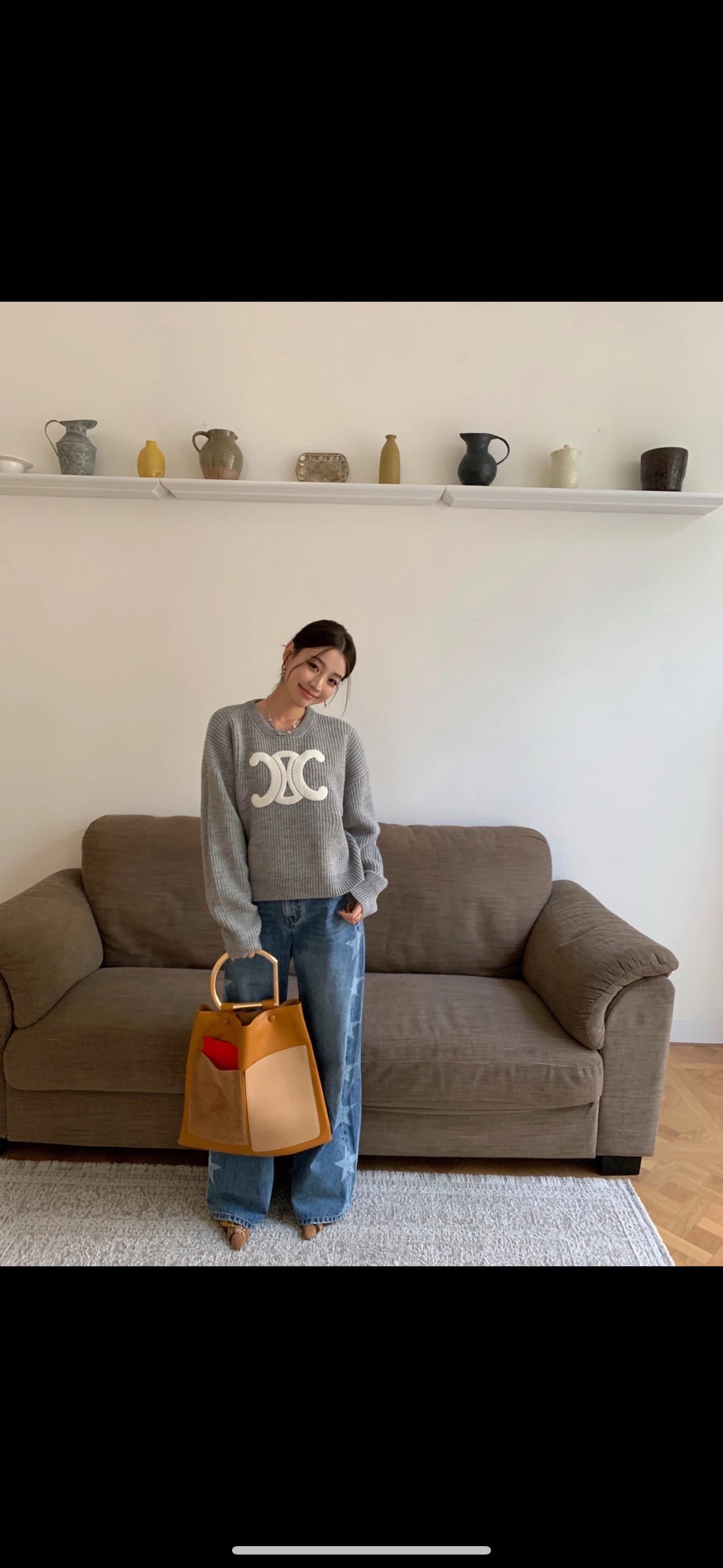 Celine Arc de Triomphe Embroidered Round Neck Towel Top