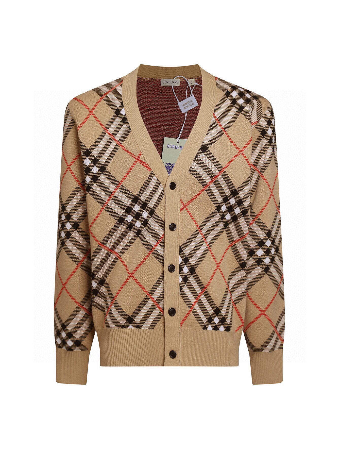 Unisex Classic Wool Blended Plaid V-Neck Cardigan