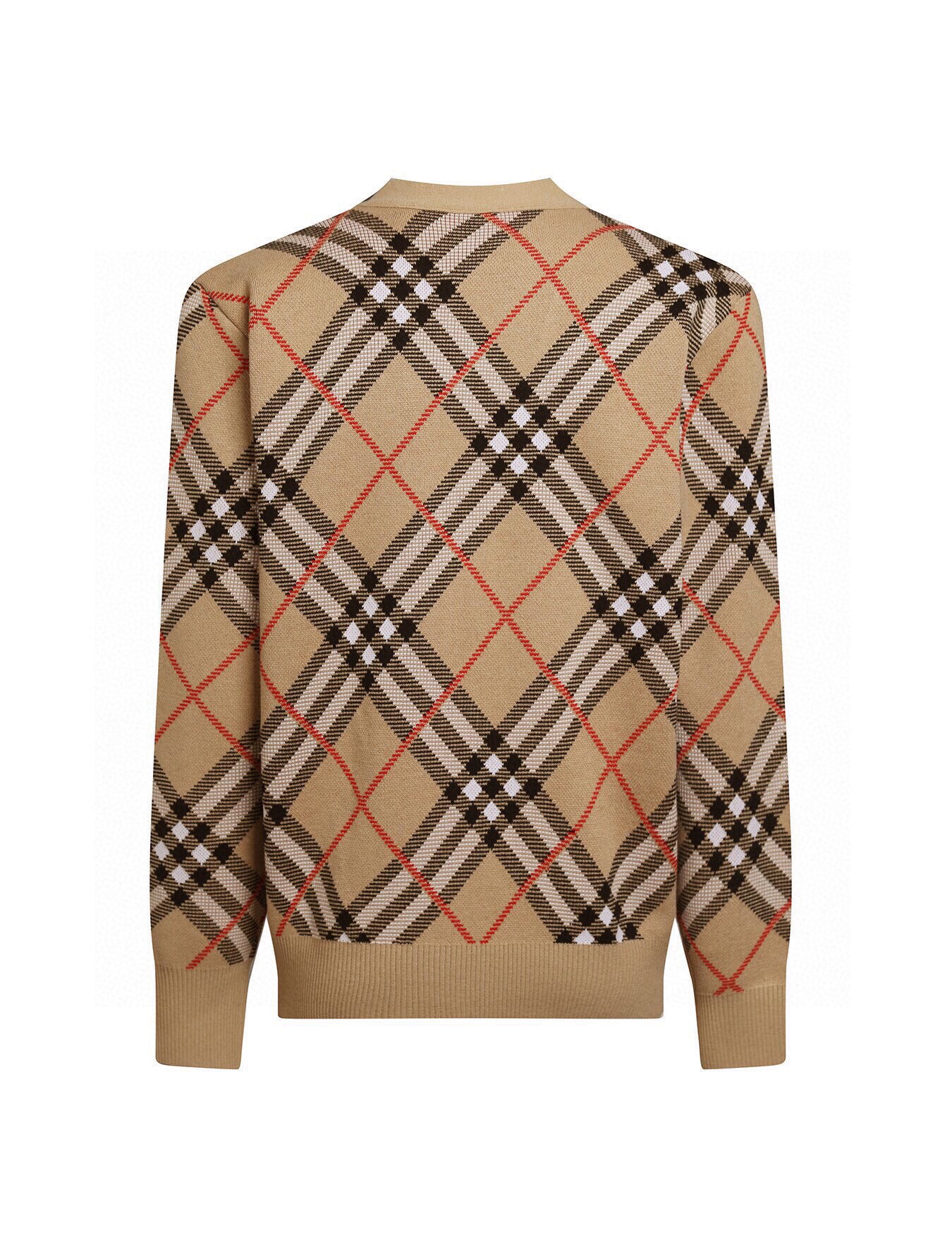Unisex Classic Wool Blended Plaid V-Neck Cardigan
