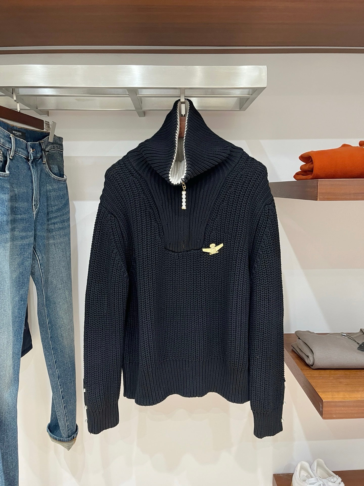 Louis Vuitton Pilot Brooch Half-Zip Knitted Cardigan