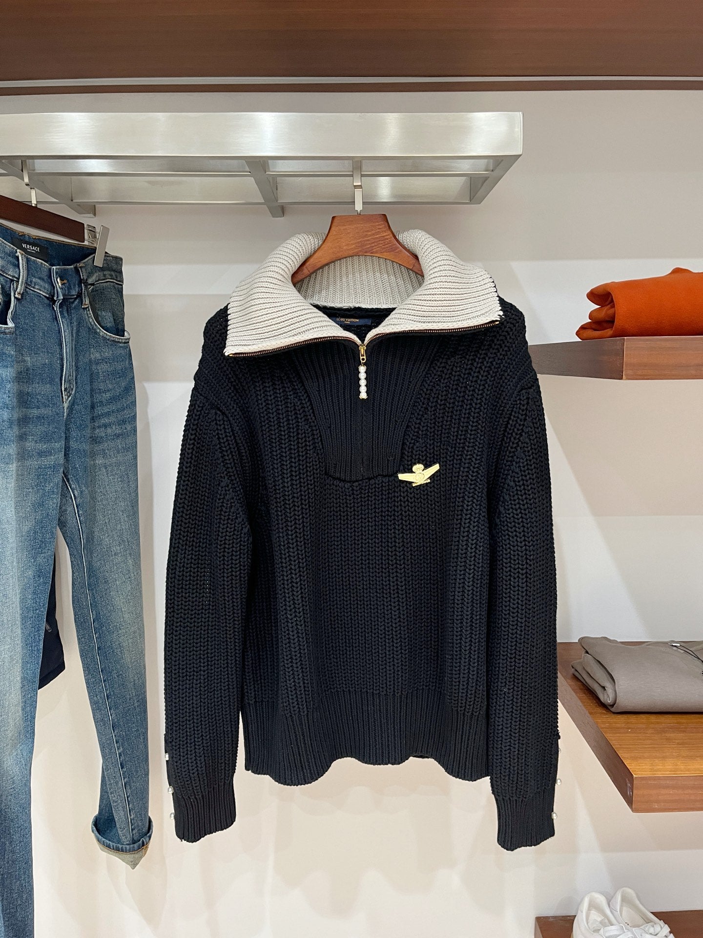 Louis Vuitton Pilot Brooch Half-Zip Knitted Cardigan