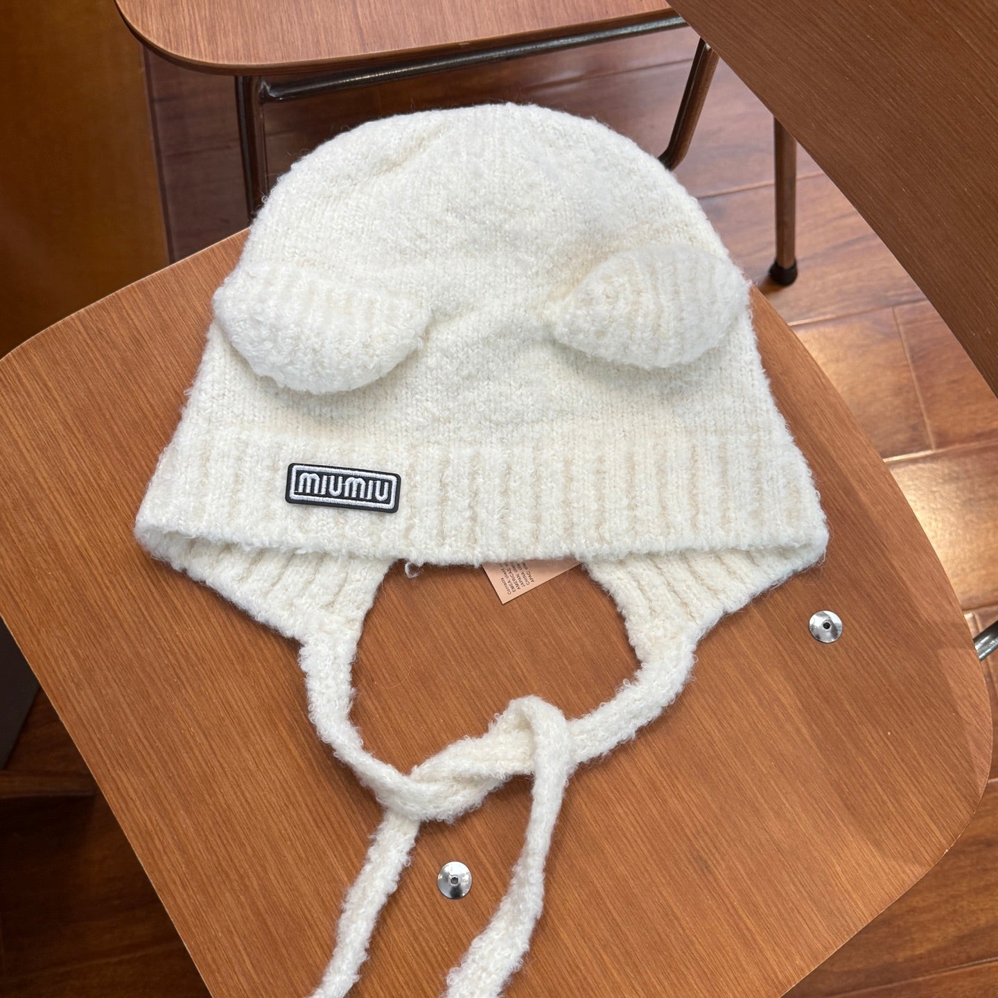 Miu Miu Cute Bear Lanyard Knitted Hat â€“ Soft Ear Protection