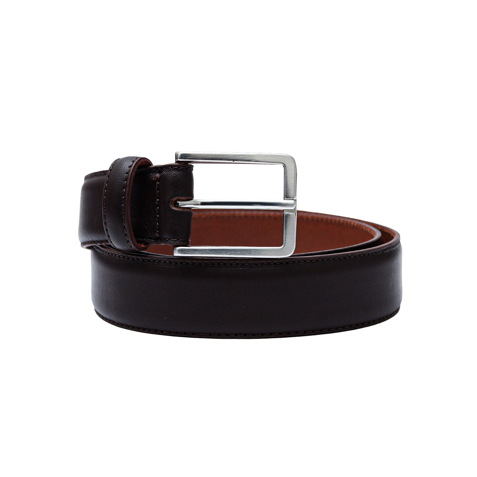 Brown dress belt for men. Full-grain calfskin for the office or a special event. Shop now.