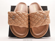 Chanel Logo Sandals - Luxury Pebbled Sheepskin Slippers