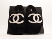 Chanel Wool Slippers - Premium Brushed Wool & Double C Design