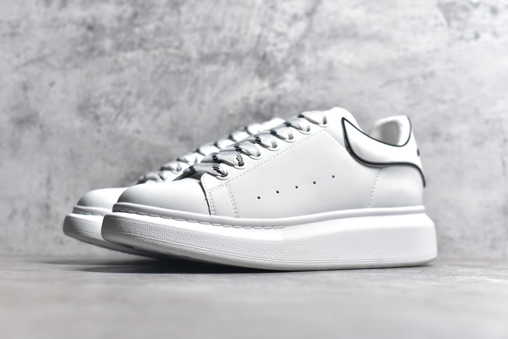 Alexander McQueen White Lace-Up Sneakers with Heel Detail