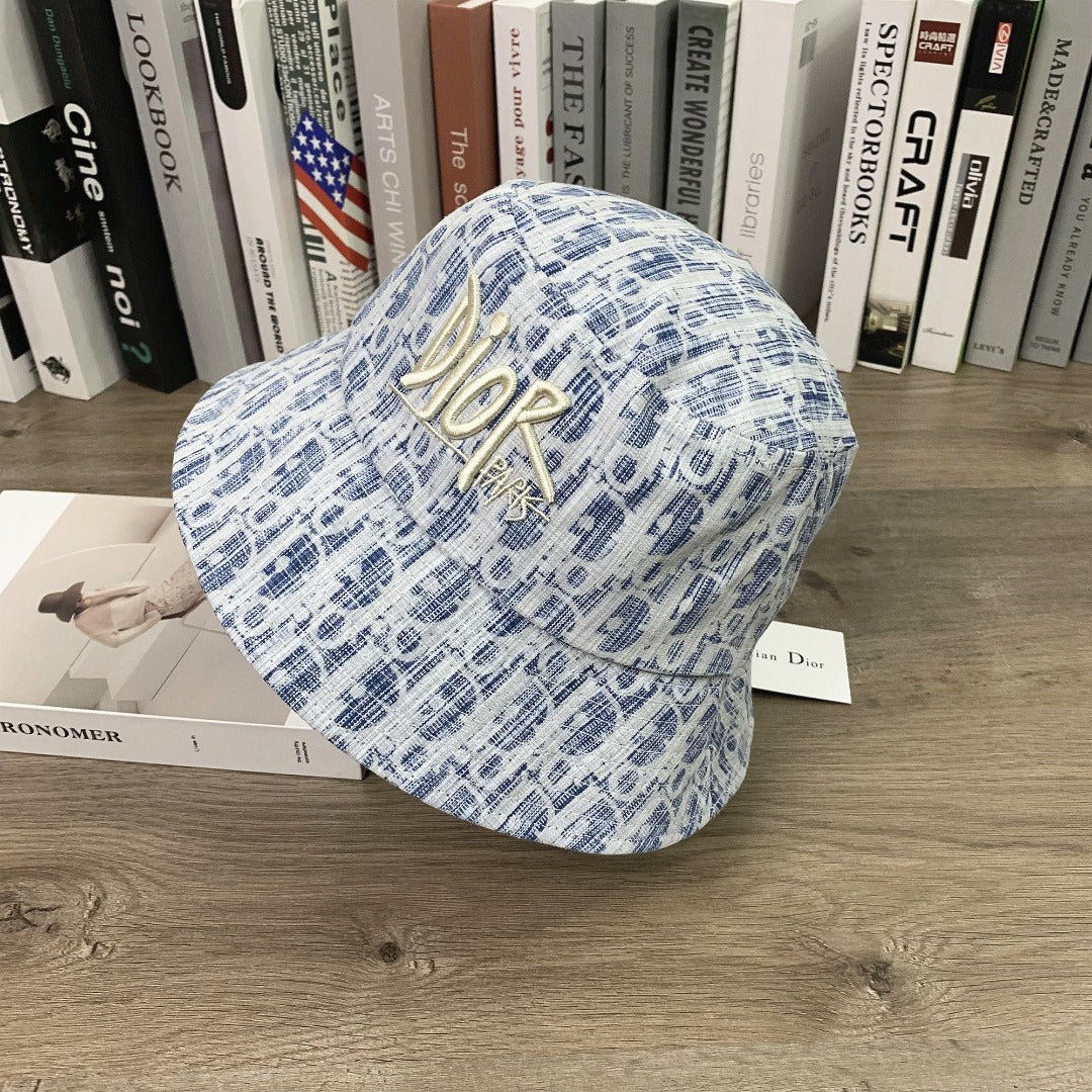 Dior Blue Logo Fisherman Hat for Men and Women