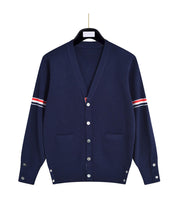 Thom Browne Unisex TB Double-Sleeved Three-Color Striped Wool Cardigan