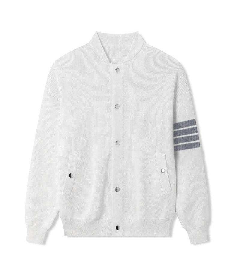 Thom Browne Unisex Stand Collar Wool Cardigan - Modern Tailoring