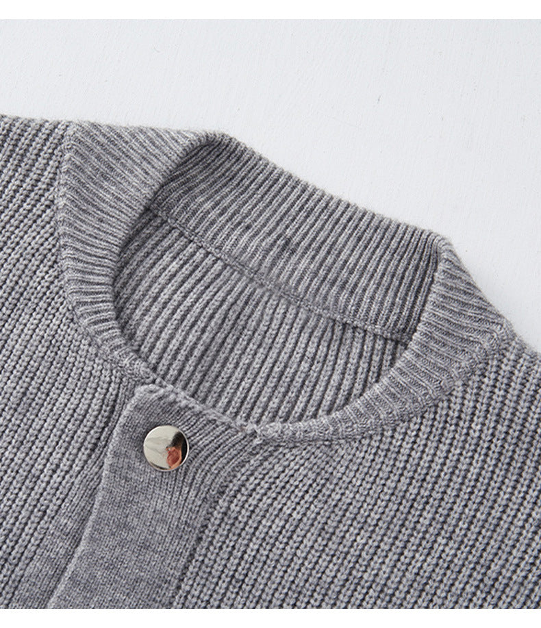 Thom Browne Unisex TB Stand Collar Wool Cardigan - Modern Campus Style