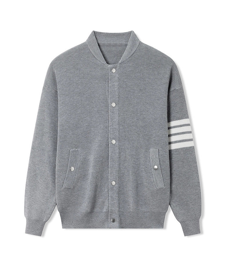 Thom Browne Unisex TB Stand Collar Wool Cardigan - Modern Campus Style