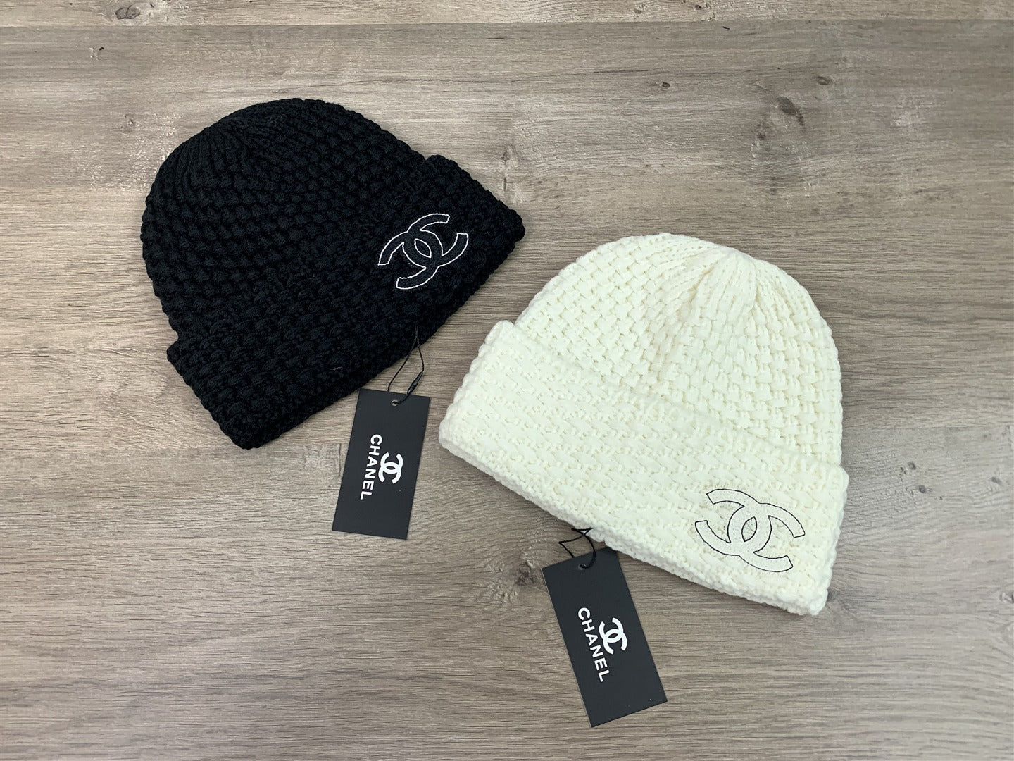 CHANEL Classic Knitted Wool Hat for Men and Women - Versatile Black and White Design