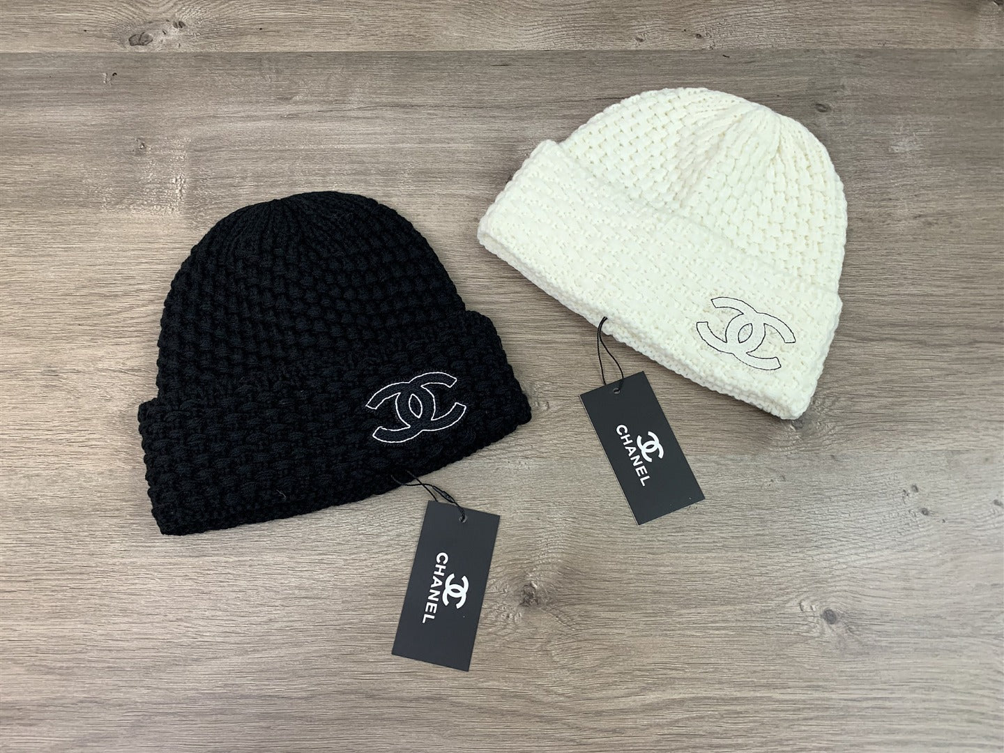 CHANEL Classic Knitted Wool Hat for Men and Women - Versatile Black and White Design